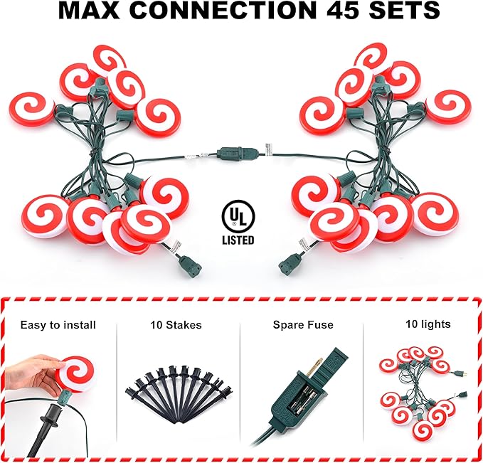 Ultimate Unicorn Christmas Decoration Lollipop Pathway Lights, Pathway Lights Decoration, Red Peppermint Lights Outdoor with Stakes, LED Lollipop Lights for Pathway Yard Sidewalk Garden Rooftop