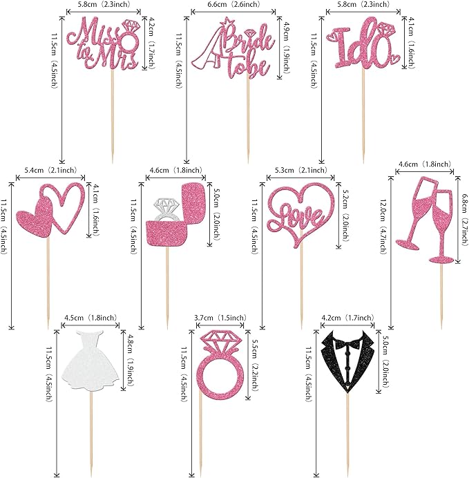30 PCS Bride to Be Cupcake Toppers Glitter Miss to Mrs I Do Love Heart Ring Cupcake Picks Wedding Bridal Shower Cake Decorations for Wedding Engagement Bachelorette Party Supplies Pink