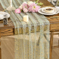 Artoid Mode Sage Green Gold Gauze Table Runner 59x120 Inch 10FT, Glitter Metallic Foil Sheer Dining Wedding Anniversary Holiday Birthday Table Decor for Home Party