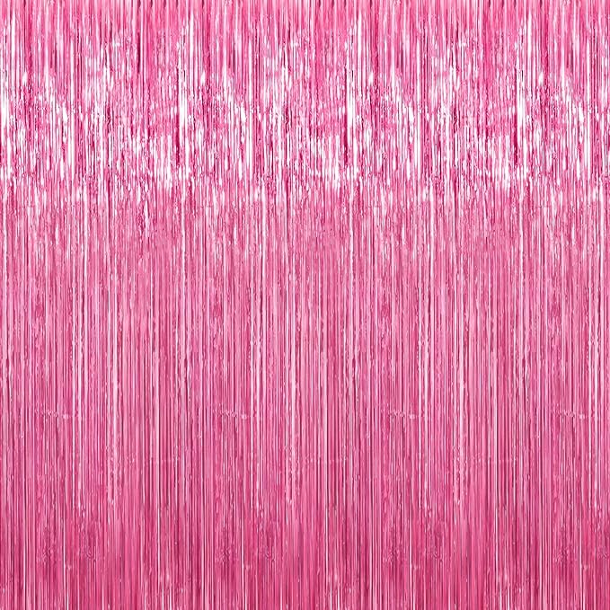 Crosize 8 Pack 3.3 x 9.9 ft Pink Foil Fringe Curtains Party Decorations, Pink Tinsel Curtain Backdrop for Valentine‘s Day Parties, Door Streamers, Glitter Streamer Backdrop for Birthday