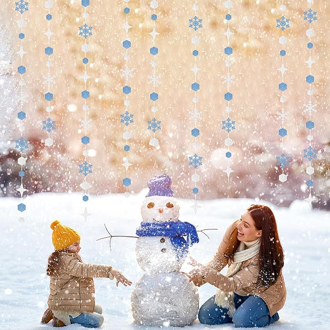 Snowflake-Snow Silver-Blue Christmas Party-Decorations Streamers - 52Ft White Winter Wonderland Frozen Hanging Paper Garland Banner,Birthday Wedding Baby Bridal Shower New Year Supplies Decor Hugtmr