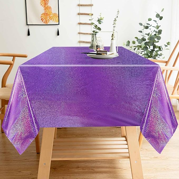 1 Pack Light Purple Iridescent Plastic Tablecloth Disposable 54 × 108 Inch Glitter Holographic Foil Table Cloth Plastic Laser Rectangle Table Cover for Birthday Wedding Disco Party