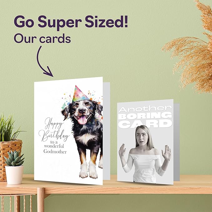 Birthday Cards for Godmother - Party Hat Dog - Happy Birthday Card for Godmother from Godson Goddaughter, A5 Bday Gifts Greeting Cards for Women Her