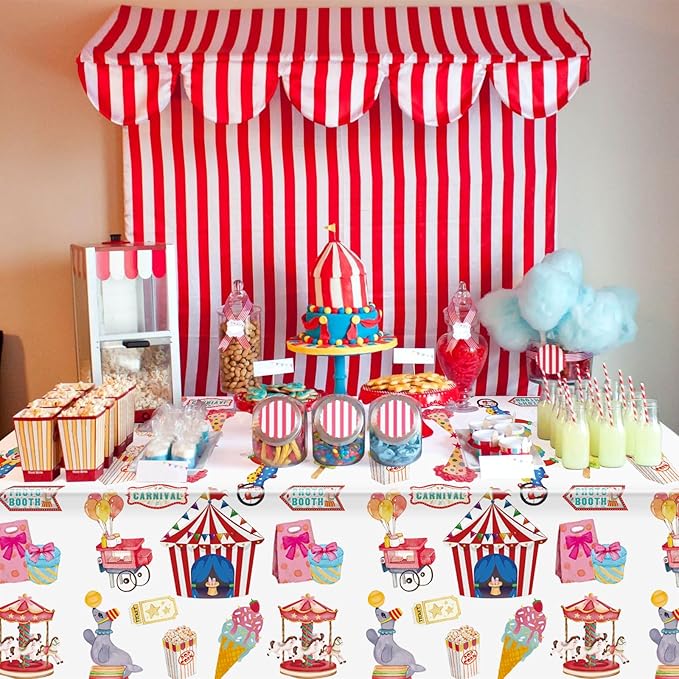 Hxezoc 54 x 108 Inch Circus Party Tablecloths Disposable Plastic Carnival Table Cover for Carnival Birthday Party Decorations Outdoor Indoor Supplies