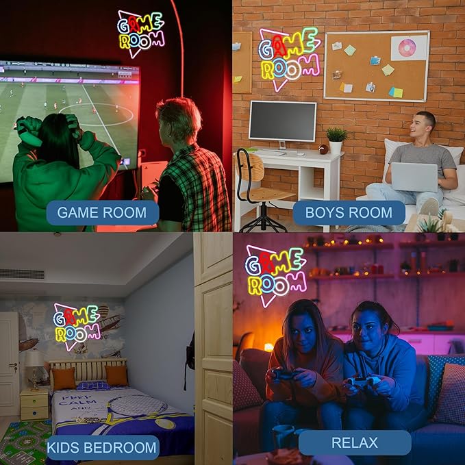 Gamerneon Game Room Large Neon Signs 13.2"x14" Colorful LED,USB Neon Lights for Game Zone Party Decor Bedroom Gaming Wall Lightup Signs Teen Boy Bedroom Home Gamer Party Decorations Gifts