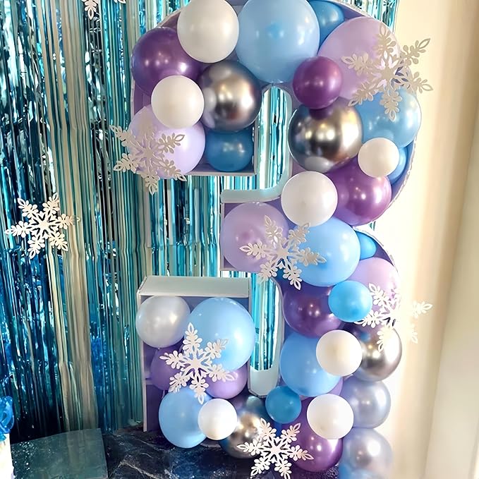 Winter Balloon Garland Arch Kit, 103Pcs Pearl Purple Blue White Metallic Silver Snowflake Latex Balloons Garland for Christmas Winter Wonderland Theme Princess Birthday Baby Shower Party Decorations