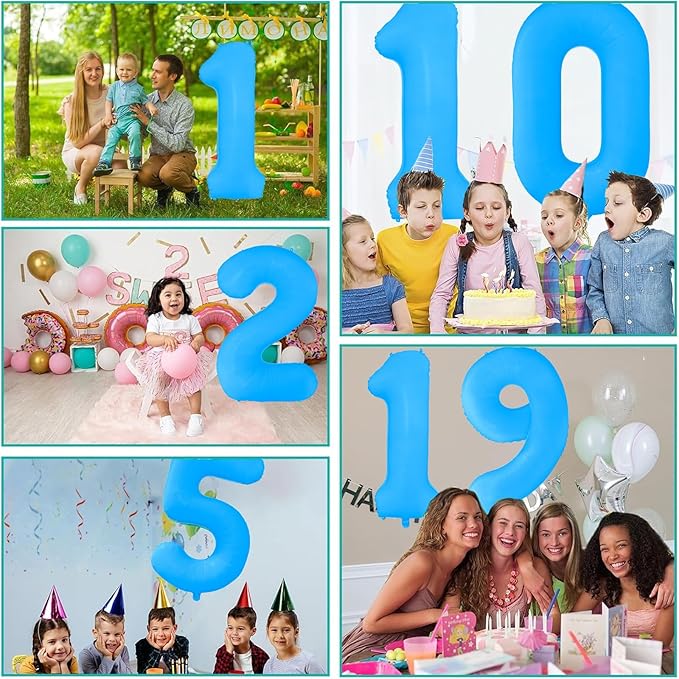 Fluorescent Blue Number Balloon 40 inch Giant Foil Helium Balloons Blue Number 2 Balloon for 2nd Birthday Party Decorations