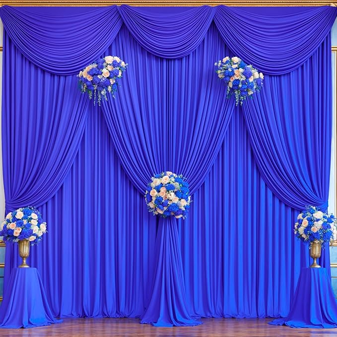 40x10FT Royal Blue Backdrop Curtains for Wedding Parties, Wrinkle Free Polyester Photography Backdrop Drapes for Baby Shower Birthday Parties Stage Background Stand Decorations 4x10ft,10 Panels