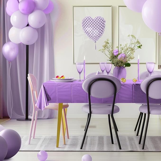 1 Piece Light Purple Foil Tablecloth 54*72inch Plastic Birthday Party Table Cloths Disposable Waterproof Table Cover for Halloween Bridal Shower Wedding Anniversary Baby Shower Elegant Party Supplies