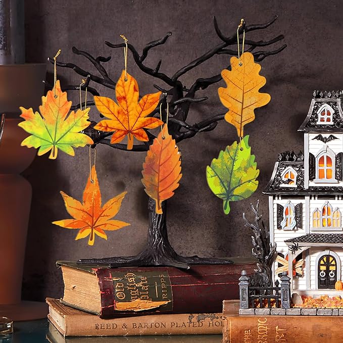 36PCS Wooden Fall Ornaments to Paint Thanksgiving Decorations, 6 Styles DIY Blank Autumn Unfinished Wood Maple Leaves Turkey Pumpkin Halloween Cutouts Ornament for Crafts Birthday Party Gifts Hanging