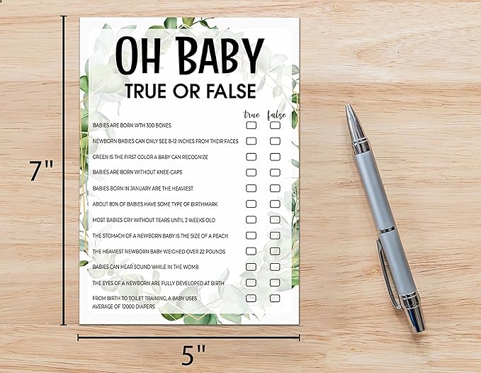 Baby Shower Game Cards, True or False Game, Tropical Jungle Theme Party Cards For Gender Neutral Boys or Girls, Set of 30 Cards(Green003)