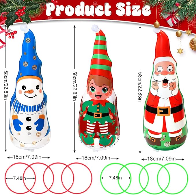 Christmas Games Gifts for Kids Family, Christmas Inflatable Santa, Snowman & Elf Ring Toss Game Set, Office Party Favors Supplies, Indoor Outdoor Carnival Party Decorations Toys