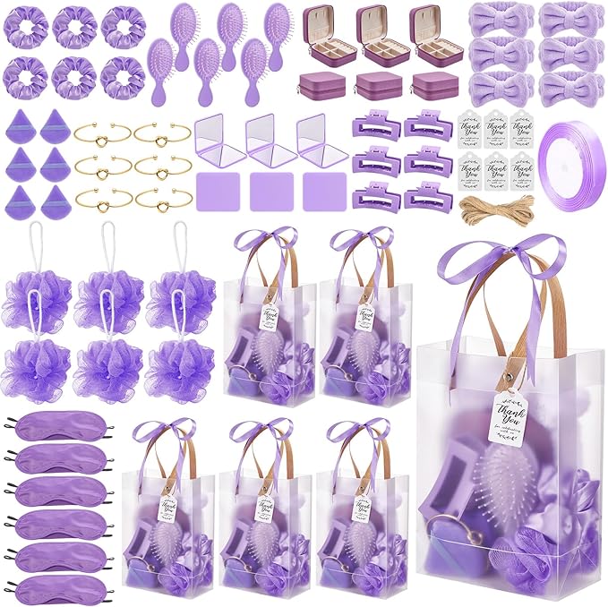 74Pcs Baby Shower Prizes for Game Winners Baby Shower Favors Gifts including Headband Hair Brush Jewelry Box with Gift Bag for Baby Shower Game Prizes Wedding Bridal Shower Favors (Purple)