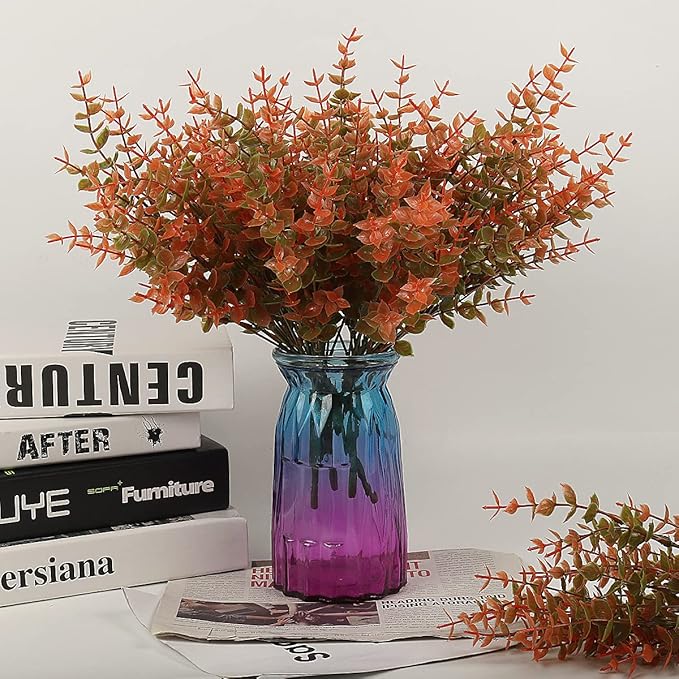RECUTMS 8 Bundles Artificial Fall Flowers No Fade Faux Autumn Plants, Fake Indoor Outdoor Greenery Decorations for Thanksgiving Christmas Wedding Party Home Garden Fireplace Décor(Fall Eucalyptus)