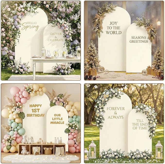 2 Metal Arch Backdrop Stand and 2 Cover Set, Sturdy 7.2FT, 6FT Party Backdrop Set, Wedding Arch Frame and Cover Set for Birthday, Baby Shower,Christmas, Anniversary(Beige)