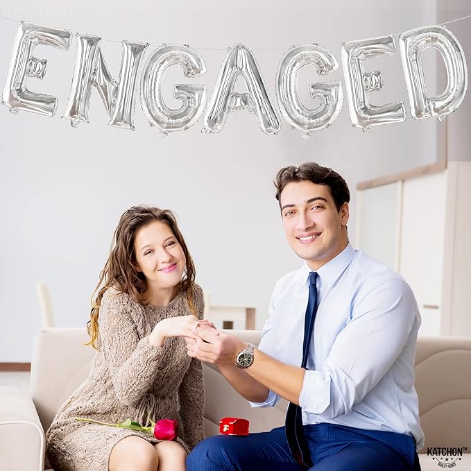 KatchOn, Silver Foil Engaged Balloons Letter - 16 Inch | Engagement Balloons for Engagement Party Decorations | Bachelorette Party Decorations | engagement Party Balloons for decoration