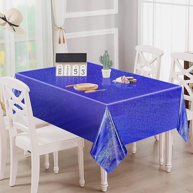 1 Pack Blue Iridescent Plastic Tablecloth Disposable 54 × 108 Inch Glitter Holographic Foil Table Cloth Plastic Laser Rectangle Table Cover for Birthday Wedding Disco Party