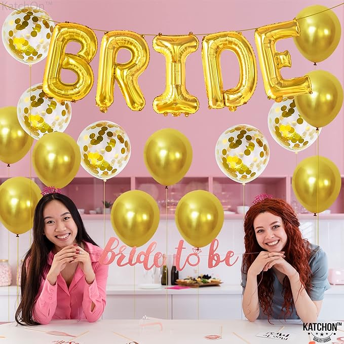 KatchOn, Bride Balloons Gold Set - 16 Inch, Pack of 19 | Bride Balloons for Bachelorette Party Decorations | Gold Bride Balloon, Latex Balloons | Bridal Shower Decorations | Bachelorette Balloons