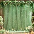 10ft x 8ft Green Backdrop Curtain with Lights String for Parties, Sheer Tulle Wedding Photo Backdrops Drapes for Baby Shower Birthday Party Decorations Background for Photography