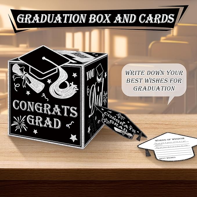 AYGXU graduation card box Holder 2026 with 30pcs graduation cards,Graduation party Decorations,graduation box for gifts and Cards,graduation money box,Graduation Party Supplies-black card box