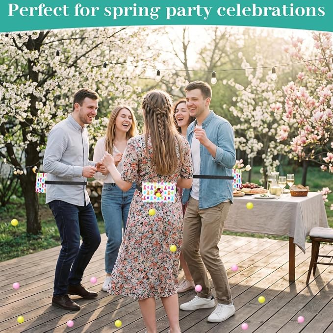 4 Sets Easter Party Games Swing Shaking Balls Game Colorful Egg Bunny Novelty Twerk Game with 4 Adjustable Belts and 80 Balls for Adults Garden Outdoor Indoor Group Holiday