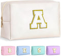 TOPEAST Initial Makeup Bag, Personalized Initial Bags with Zipper, Cute Makeup Pouch, PU Leather Waterproof Cosmetic Bag, Birthday Gift for Women, Preppy Things for Girls (White A)