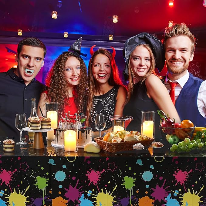 Glow Party Table Covers Neon Plastic Tablecloths 108 x 54 Inch Disposable Neon Glow Table Cloths for Black Light Birthday Party Supplies Decorations(4 Pieces)