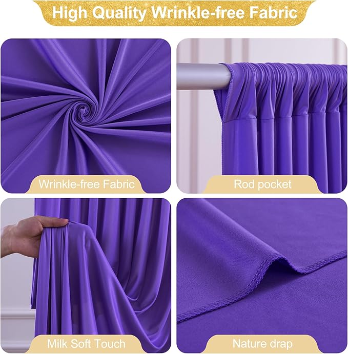 24x10FT Dark Purple Backdrop Curtains for Wedding Parties, Wrinkle Free Polyester Photography Backdrop Drapes for Baby Shower Birthday Parties Stage Background Stand Decorations 4x10ft,6 Panels