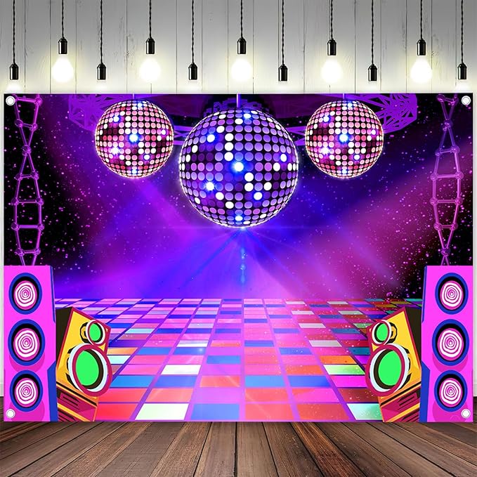Dance Party Backdrop Retro 80s 90s Theme Stage Dance Ball Music Birthday Party Decoration DJ Photography Background 12 x 10 ft for Baby Shower Picture Photo Shoot Polyester Fabric, Blue