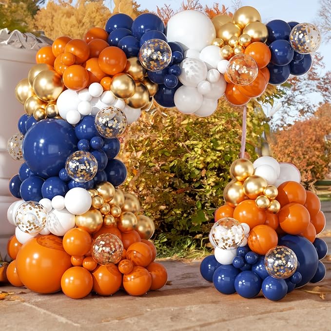 Orange and Navy Blue Balloon Arch Kit 164pcs Orange Navy Blue White Gold Confetti Balloons for Thanksgiving Wedding Baby Shower Engagement Birthday Graduations Party Decoration