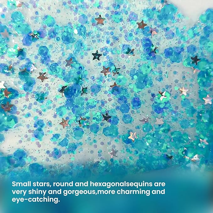 DAGEDA Body Glitter Gel, Face Glitters Body Gel Sequins Shimmer Liquid Eyeshadow, Chunky Glitter for Face Hair Nails, Holographic Cosmetic Laser Powder Festival Glitter Makeup 1.7oz (Lake Blue)