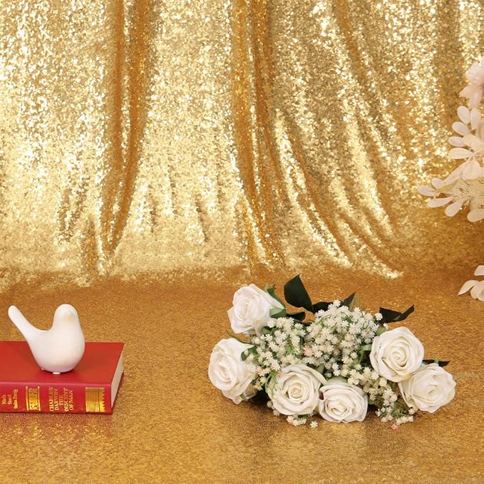 Juya Delight 8ft x 8ft New Gold Sequin Backdrop Curtain for Party Festival Wedding Photography