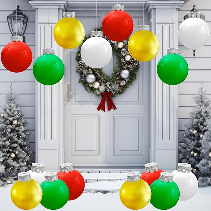 YONTUS 9 Inches Blow up Christmas Ornaments, Inflatable Christmas Balls Outdoor, Christmas Decorations for Porch (8 Pcs)