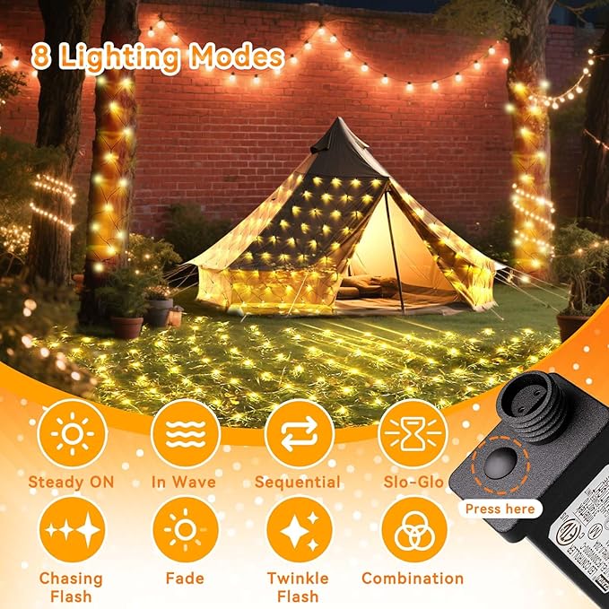 LitHome 14.8FT x 5FT Christmas Net Lights Outdoor Mesh Lights, 300 LED Warm White Net Light 8 Modes Connectable, Waterproof Giant Christmas Mesh Light Green Wire for Bushes Garden Yard Party Decor