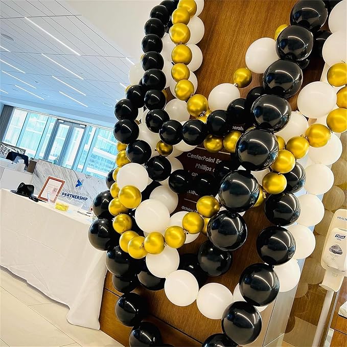 Black Linking Balloons, 120PCS Linked Balloon with Tail for Balloon Wall Arch and Chains, Quick Linkable Balloons for Wedding Birthday Baby Shower Engagement Graduation Party Decorations (6+10inch)