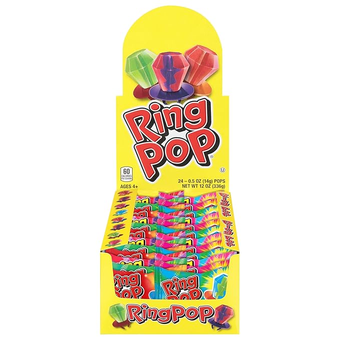 Ring Pop Individually Wrapped Bulk Lollipop Variety Party Pack – 24 Count Lollipop Suckers w/Assorted Flavors - Fun Candy for Birthdays and Celebrations