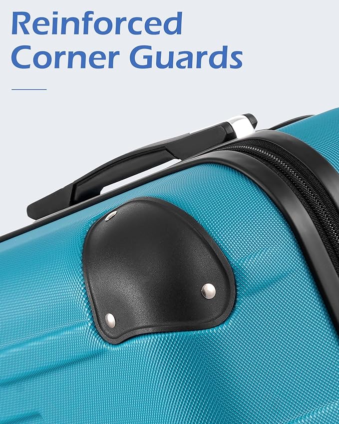Coolife Hardside Checked Luggage with TSA Lock, Spinner Wheels, Telescopic Handle, Lightweight Suitcase (Lake Blue, M(24in))