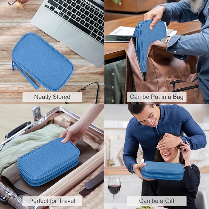 FYY Electronic Organizer, Travel Cable Organizer Bag Pouch Electronic Accessories Carry Case Portable Waterproof Double Layers Storage Bag for Cable, Cord, Charger, Phone, Earphone, Medium Size, Cyan