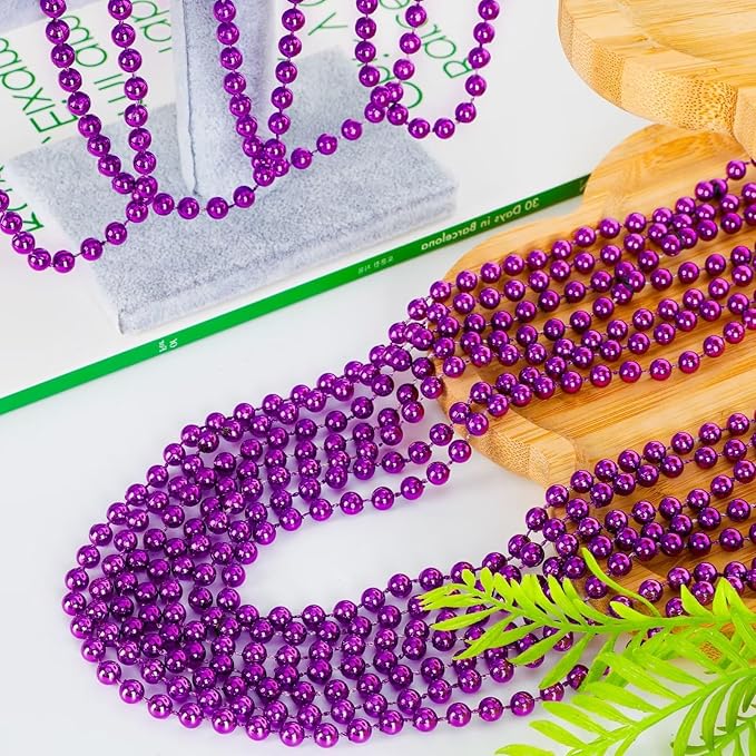 50PCS Mardi Gras Beads, Purple Bead Necklace Party Favors, 33" Necklaces, Festival Parade Throw Accessories for Halloween Mardi Gras Wedding Birthday Celebrations Decorations
