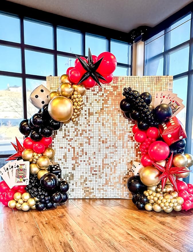 Red Black and Gold Balloons Arch Garland Kit – 131Pcs Latex Balloons with Foil Starburst Balloons for Birthday Hollywood Casino Movie Night New Year Party Decor