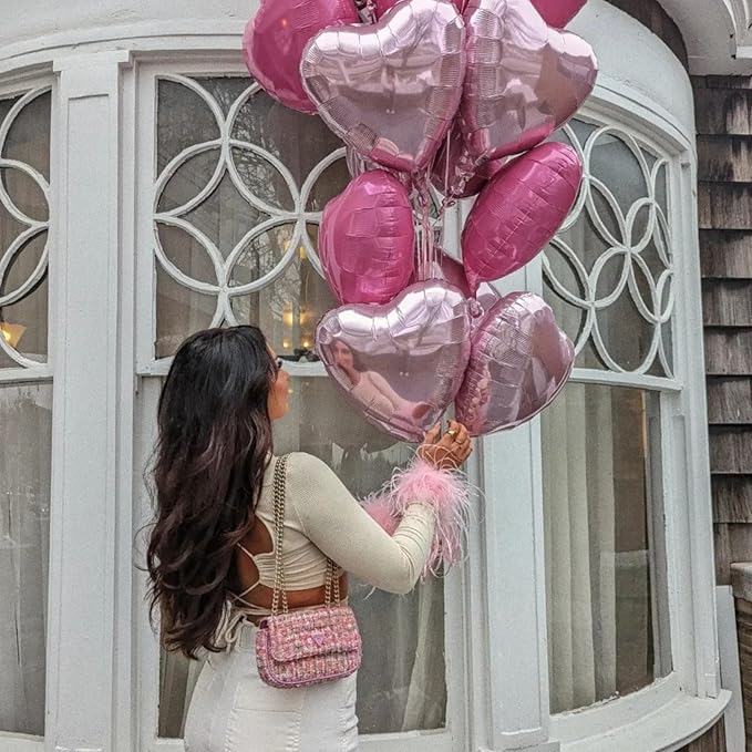 Biapian Pink Foil Heart Balloons, 10PCS Pink Heart Shape Balloons, Valentines Balloons 18inch Pink Love Foil Balloons for Helium Birthday Decorations for Valentines Day, Wedding Party, Anniversary