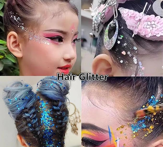 Go Ho Blue Face Body Glitter,Halloween Blue Face Paint Sparkling Mermaid Glitter Gel,Holographic Chunky Sequins Glitters for Eye Lip Hair Nails,Festival Rave Accessories