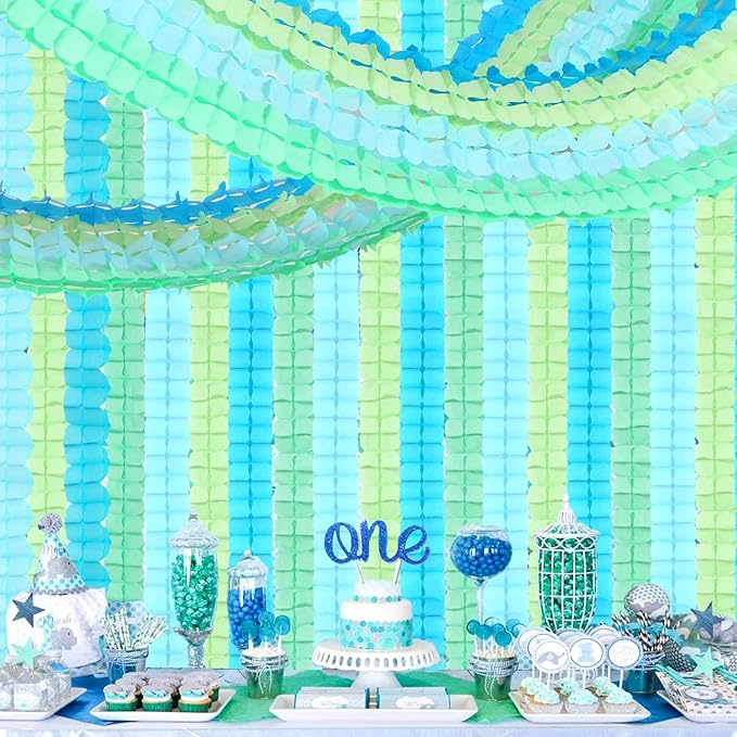 Blue-Green Party-Decorations Streamers Garland - 157Ft Four-Leaf Clover Hanging Banner, Jungle Theme Party Supplies Spring Summer Birthday Baby Bridal Shower Decor Hugtmr