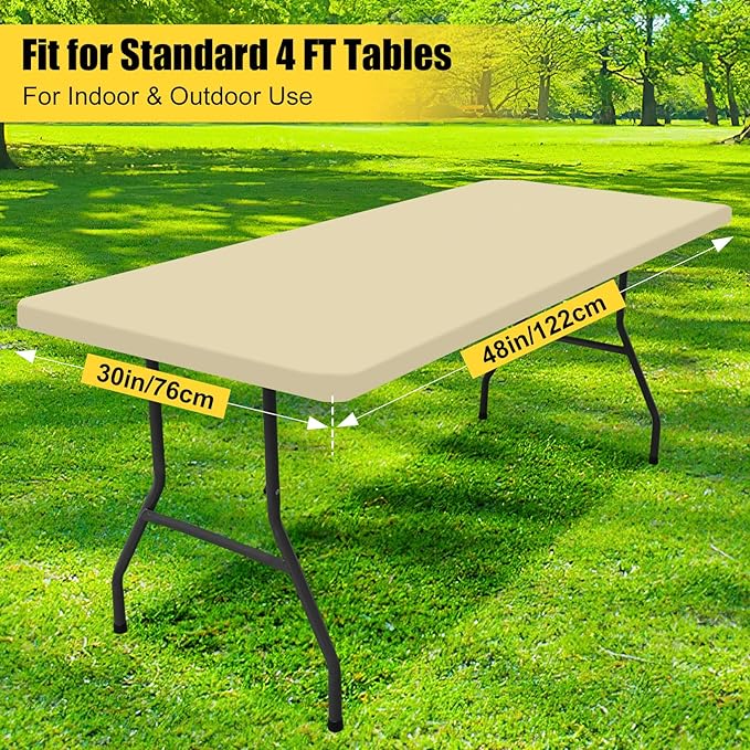 Smiry 2 Pack Rectangle Picnic Table Cloth, Waterproof Elastic Fitted Tablecloths, Washable Polyester Rectangular Patio Table Cover for Camping, Indoor and Outdoor (Champagne, 30"x48")