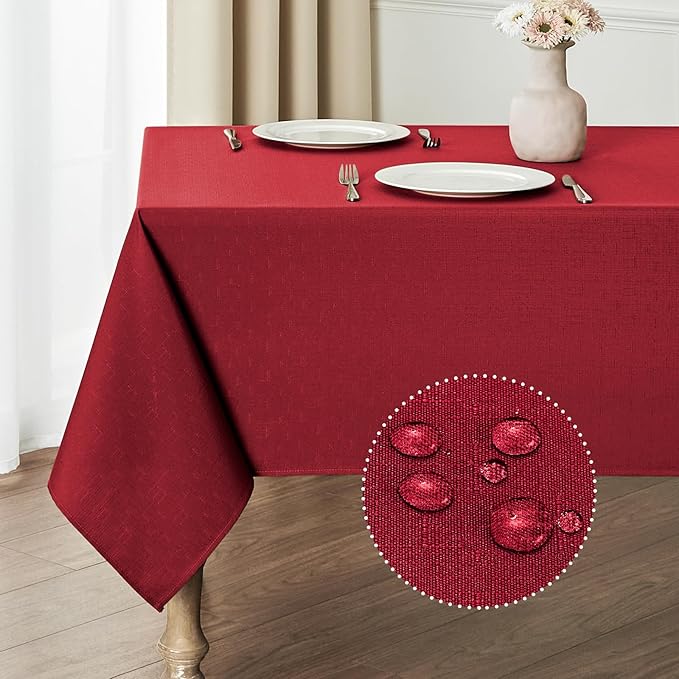 Rectangle Tablecloth Waterproof 60x144 inch Linen Textured Table Cloth Stain and Wrinkle Resistant Washable, Decorative Fabric Table Cover for Dining, Party and Camping, Red