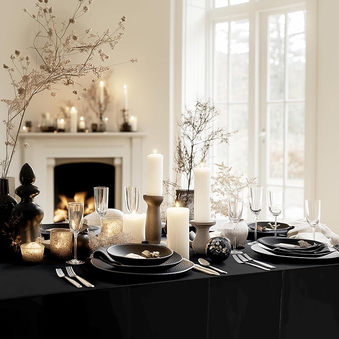 4pcs Black Foil Tablecloth 54 * 72inch Birthday Graduation Halloween Party Table Cloths Plastic Waterproof Disposable Table Cover for Halloween Neon Anniversary Party Supplies