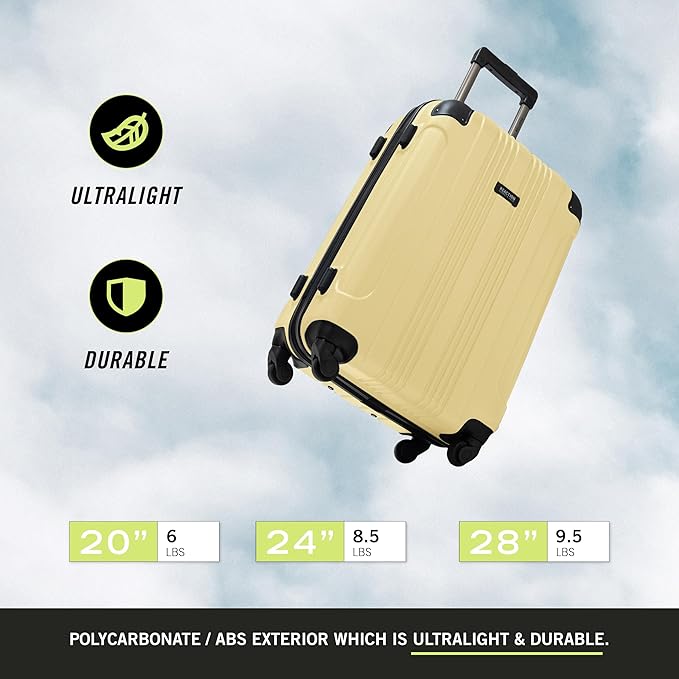 Kenneth Cole REACTION Out of Bounds Lightweight Hardshell 4-Wheel Spinner Luggage, Pale Banana, 2-Piece Set (20" & 28")