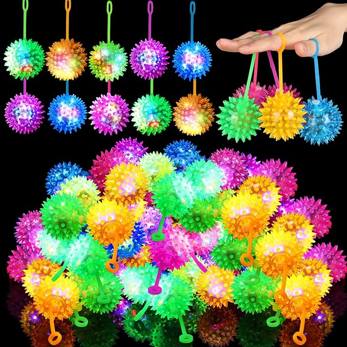 Sotiff 18 Pcs Light up Ball Spiky LED Bouncy Ball Flashing Squeaky Multicolor Puffer Toy Rubber Sensory Toy Carnival Prizes Bulk Party Favors for Teens, Adults, Children