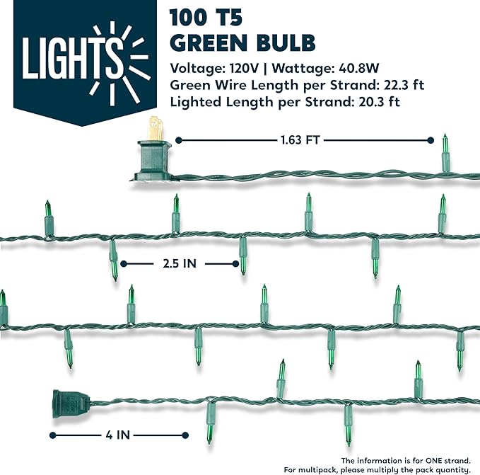 Joiedomi Green Christmas String Lights,100 Count 22.3FT Christmas Fairy Tree Lights Plug in for Indoor Outdoor Xmas Decorations Patio Holiday Theme Party Yard House,Green Wire