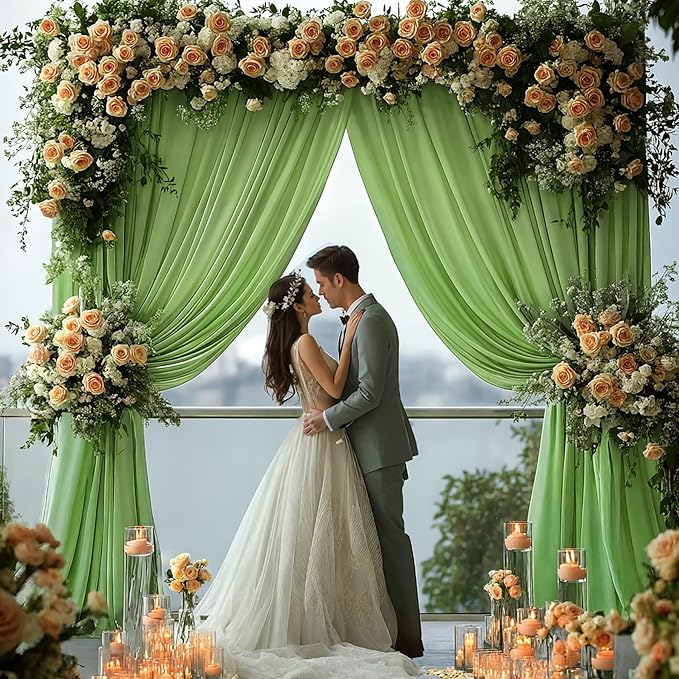 16x10FT Sage Green Backdrop Curtains for Wedding Parties, Wrinkle Free Polyester Photography Backdrop Drapes for Wedding Baby Shower Birthday Parties Stage Background Stand Decorations 4x10ft,4 Panels